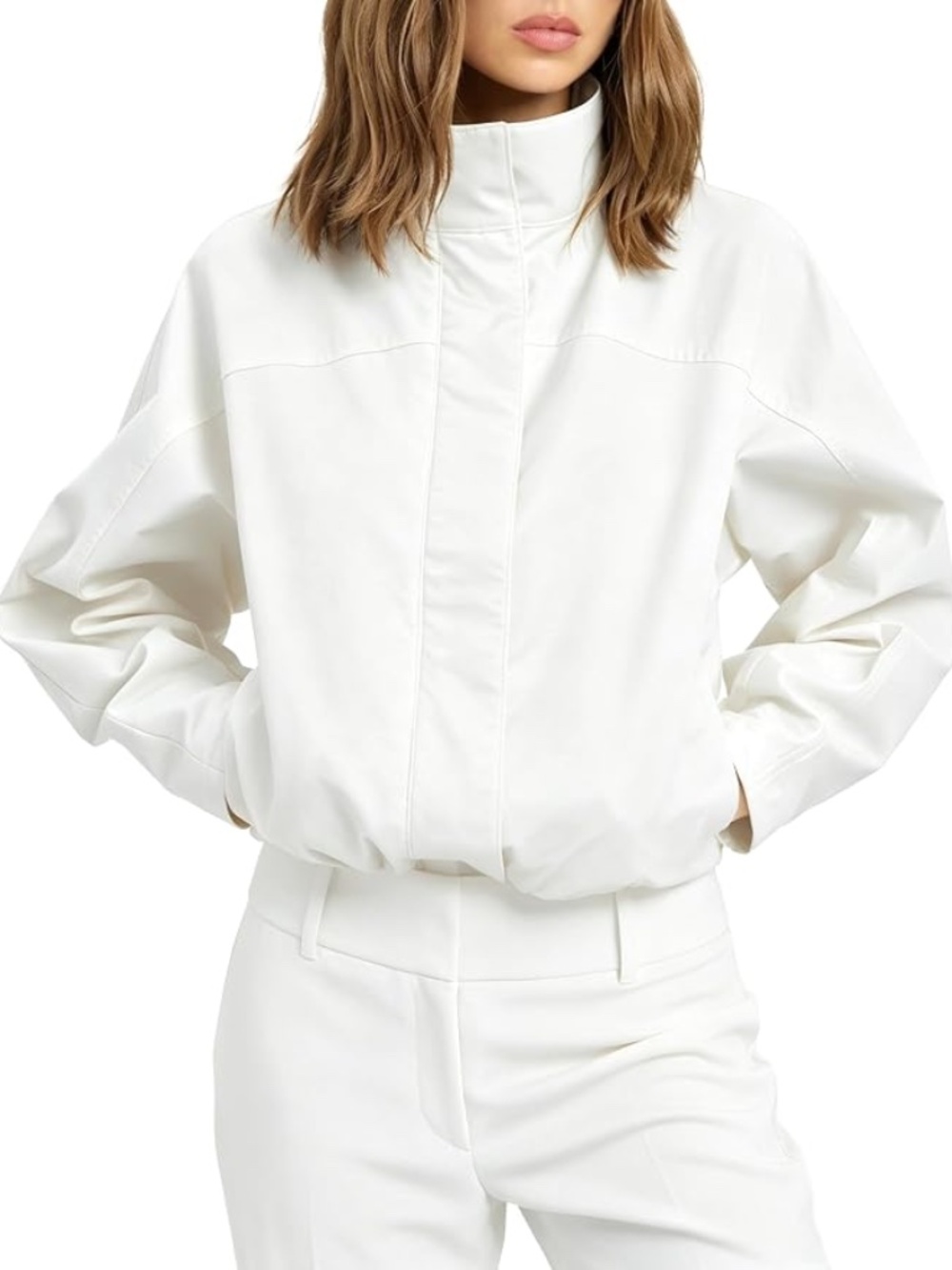 Womens Cropped Utility Funnel Neck Jacket - Medium
